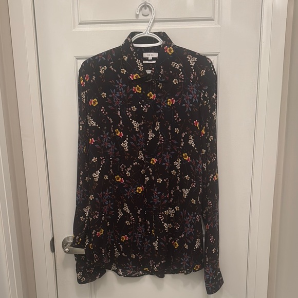 Reiss Black Floral Long Sleeve Button Shirt - Picture 1 of 9